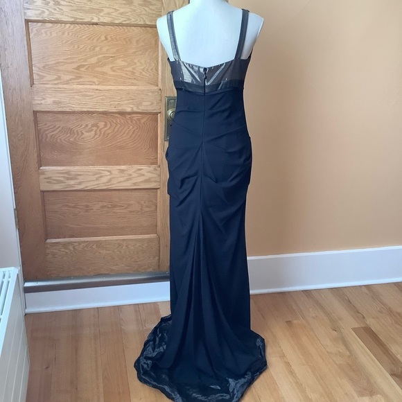 NICOLE MILLER Metallic Bronze/Black Silk Plunge Formal Gown - Picture 4 of 13